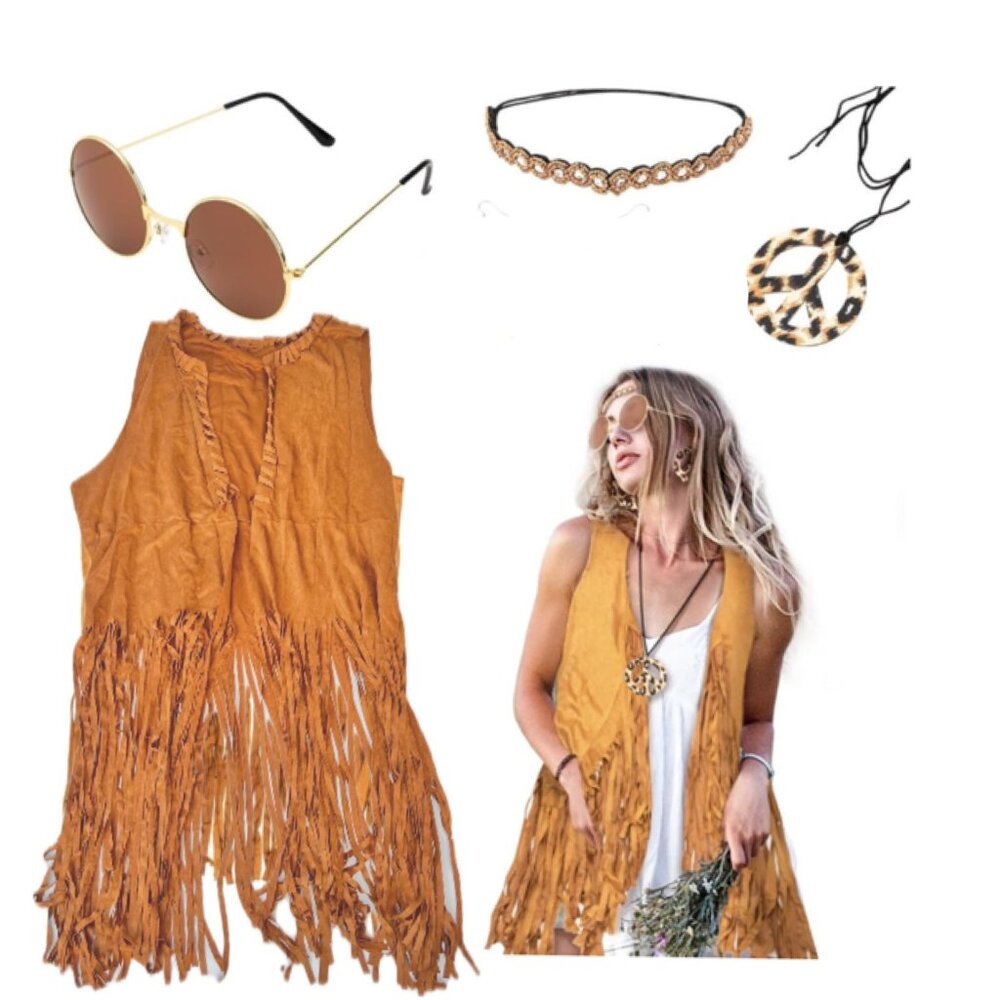 Hippie Costume Set Fringe Vest Halloween Set Size 2XL